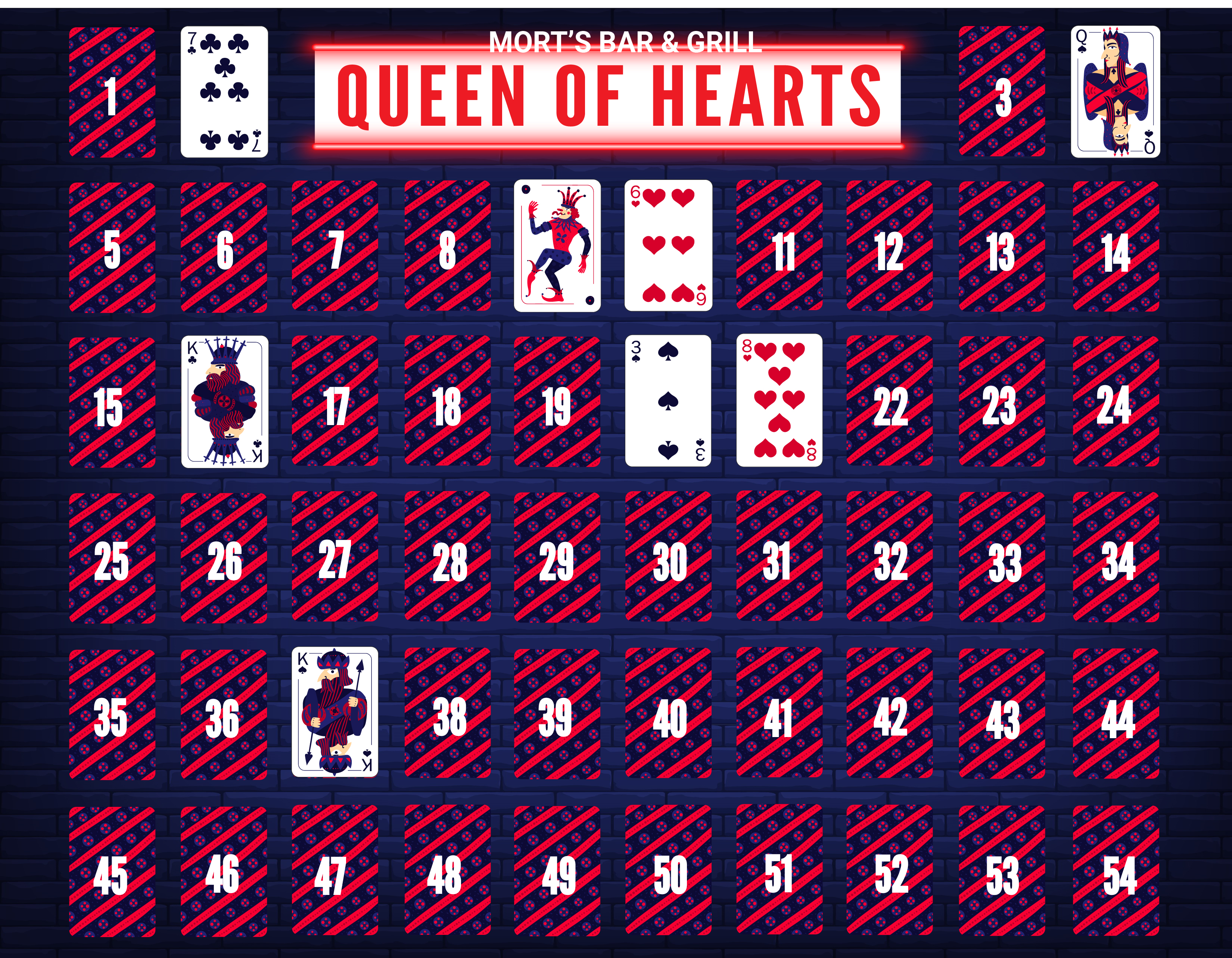 Queen of Hearts Game Board as of June 25, 2022 - Card #20, the 3 of spades