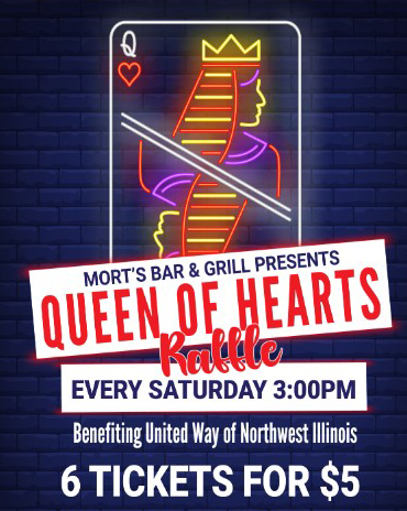Queen of Hearts Flyer drawing every Saturday at 3 pm - tickets are 6/$5